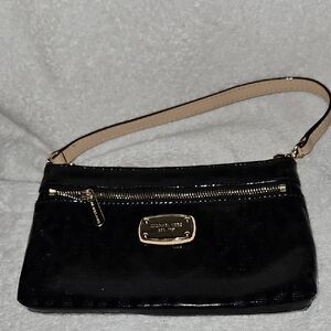 Michael Kors Black and Tan Clutch with Silver Accents